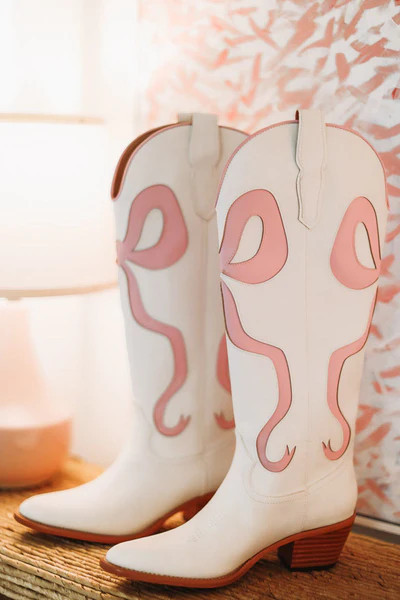 Just a City Girl Cowboy Boots - White and Pink | Hazel and Olive