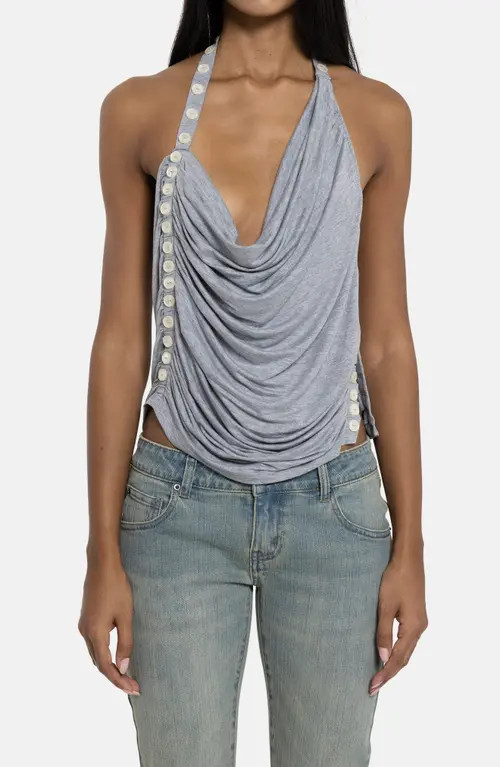 JADED LONDON Button Drape Halter Top in Grey at Nordstrom, Size 0 | Nordstrom