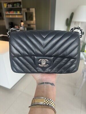 Chanel Mini Classic Chevron Timeless Flap Bag in Black with Silver Hardware  | eBay | eBay UK