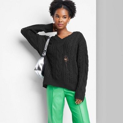 Women's V-Neck Destructed Pullover Sweater - Wild Fable™ | Target