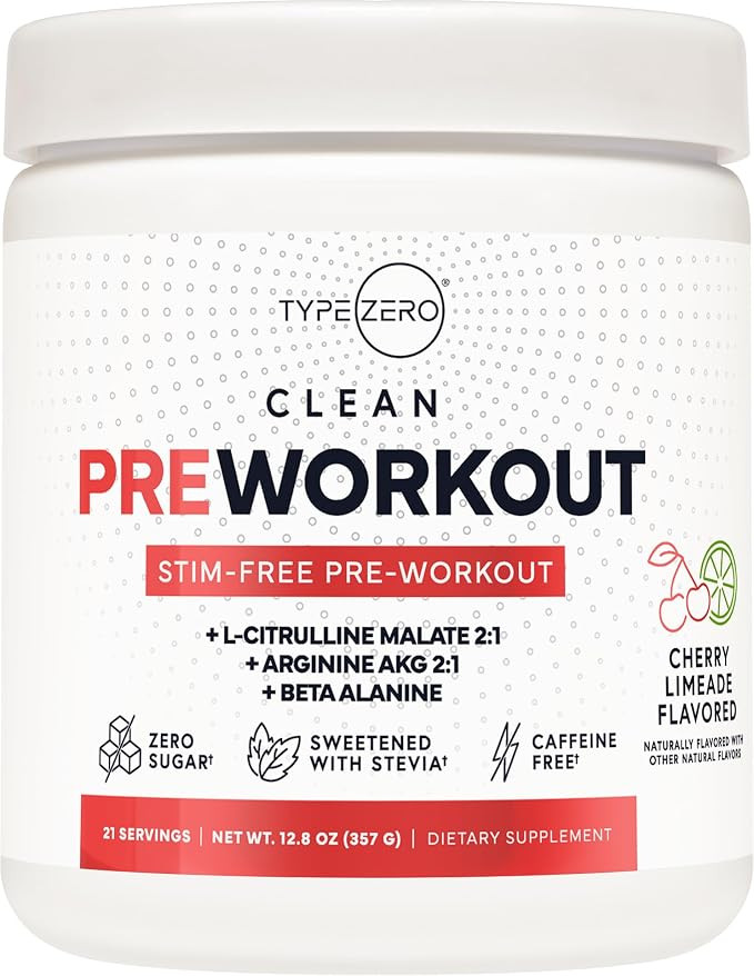 Type Zero Ultra Clean Stim Free Pump Pre Workout + Nitric Oxide Booster (Cherry Limeade) - Non St... | Amazon (US)