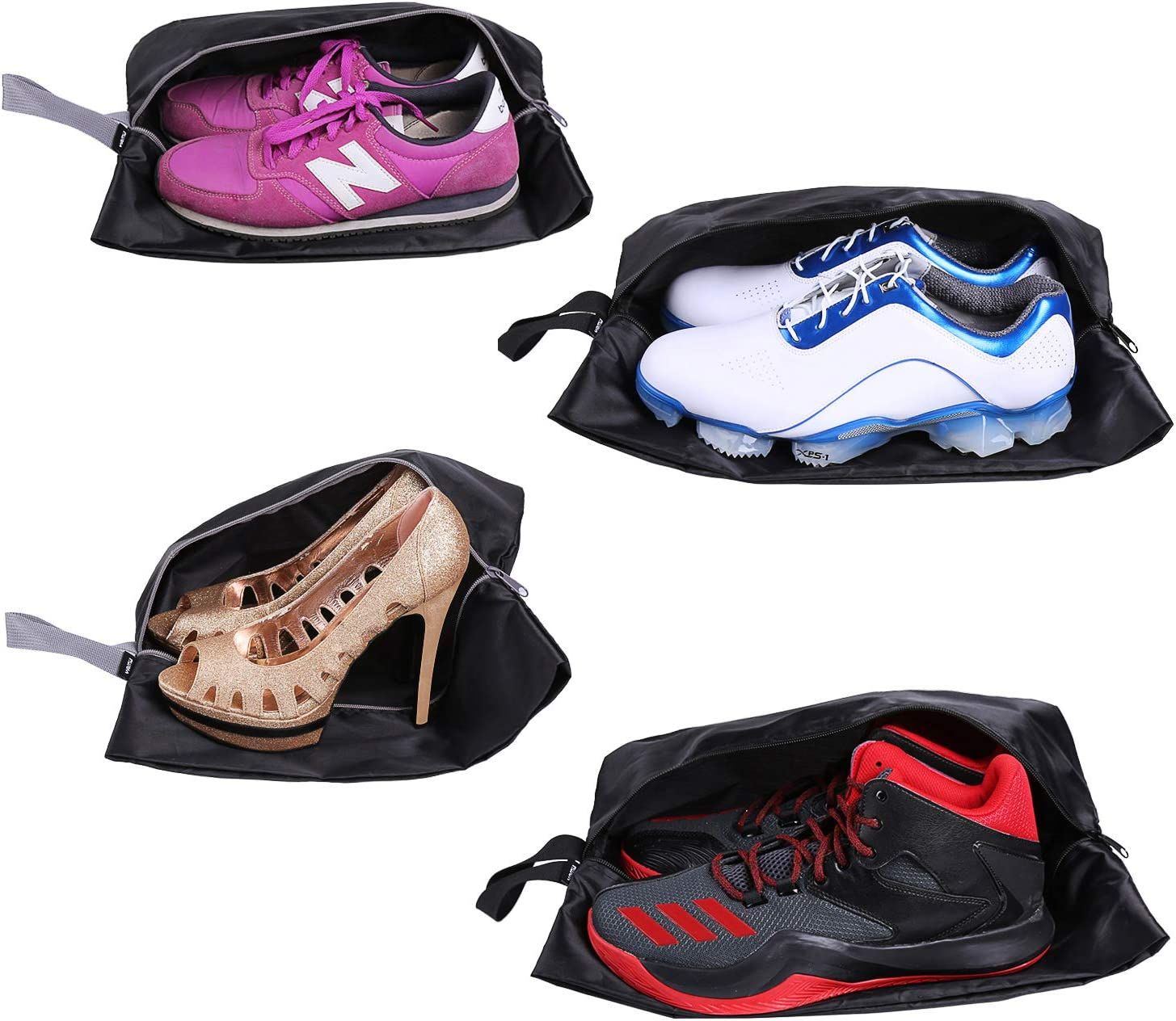 YAMIU Travel Shoe Bags Set of 4 Waterproof Nylon with Zipper for Men & Women, Black | Amazon (US)