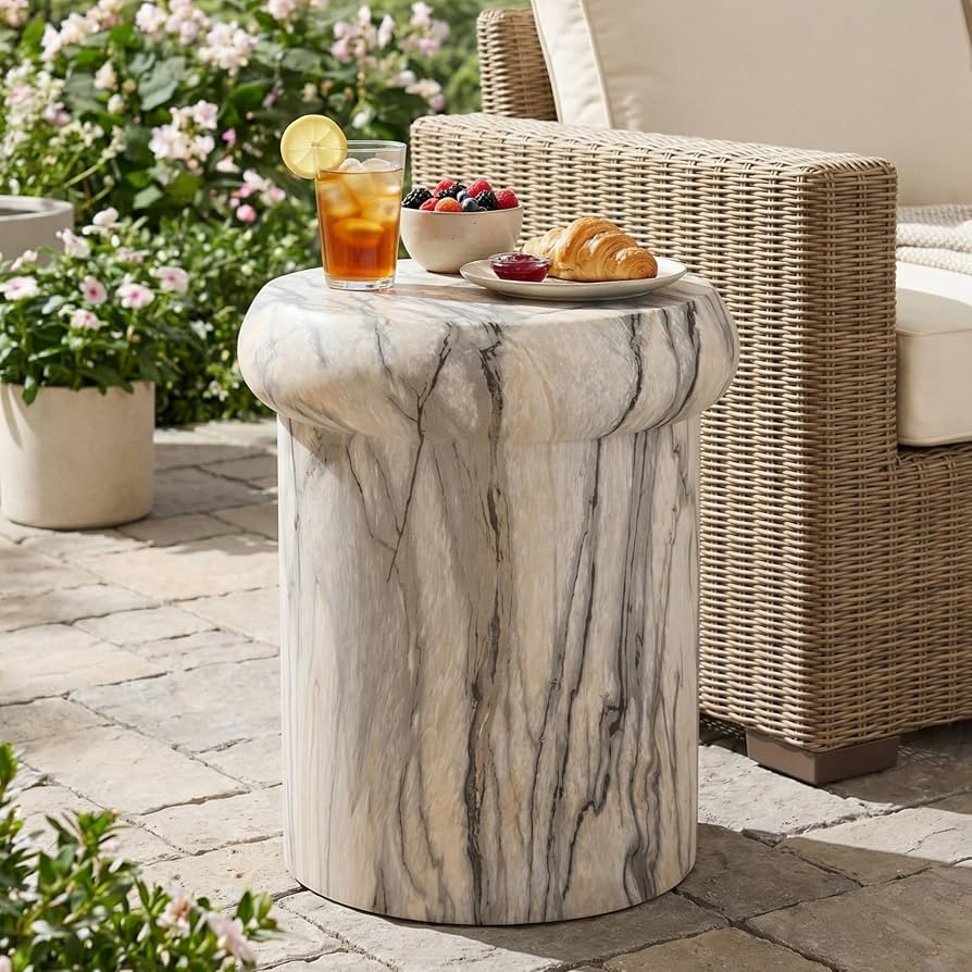 Christopher Knight Home 18.11 Inch Sculptural MGO Side Table Modern Round End Table Faux Traverti... | Amazon (US)