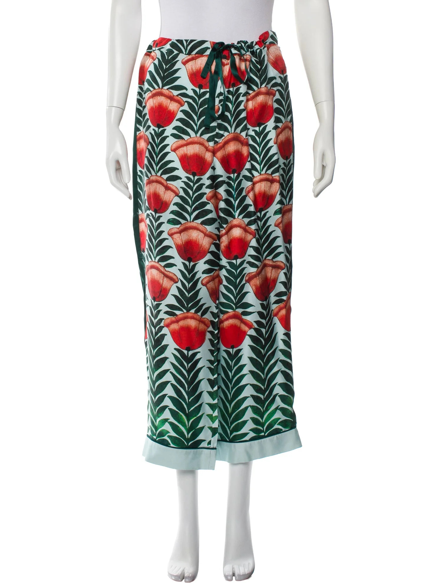 Oscar de la Renta Silk Wide Leg Pants - 10.75" Rise, Blue Pants, Clothing - OSC273551 | The RealR... | The RealReal