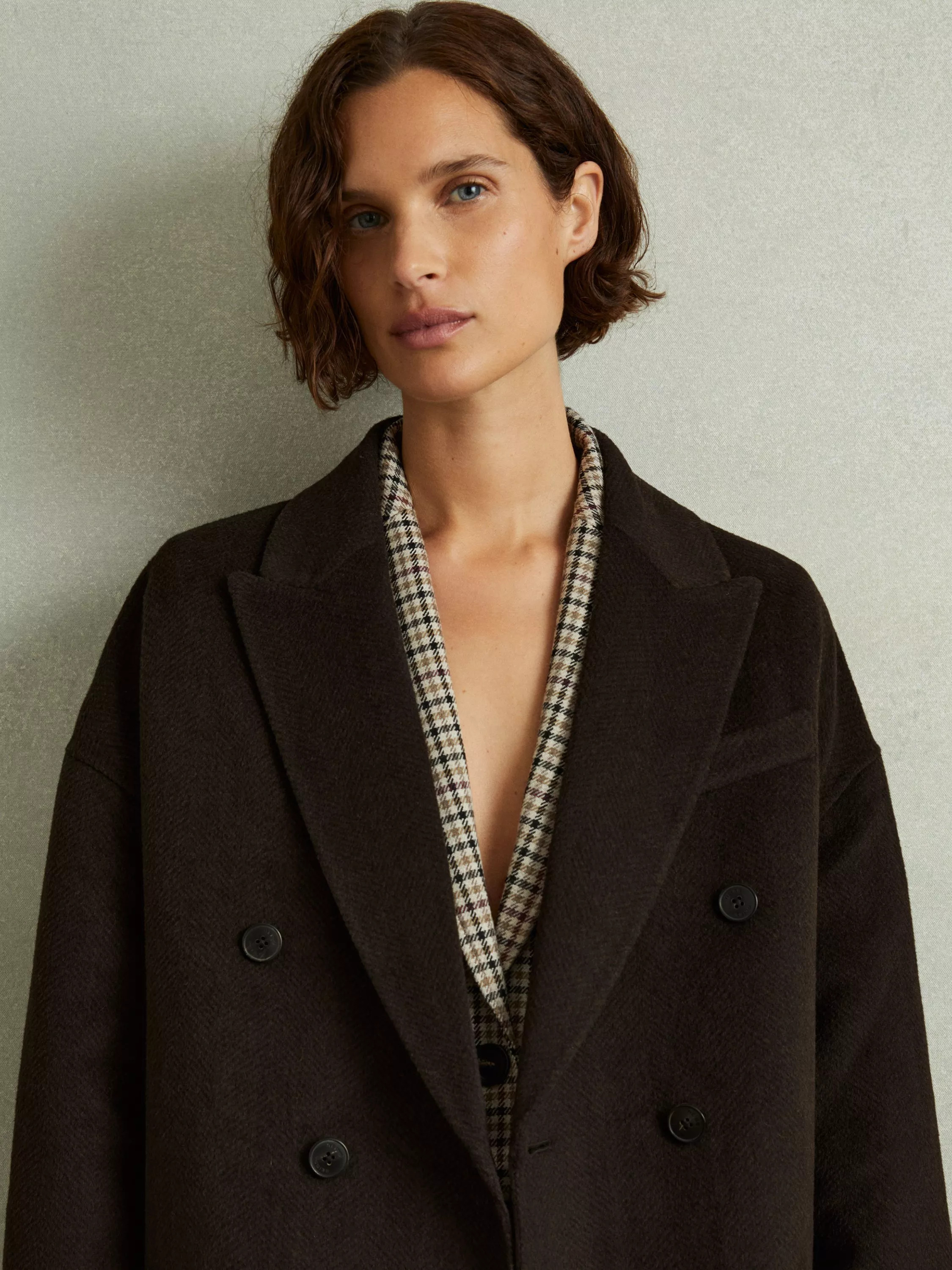 ReissLara Wool Blend Double Breasted Coat, Chocolate | John Lewis (UK)