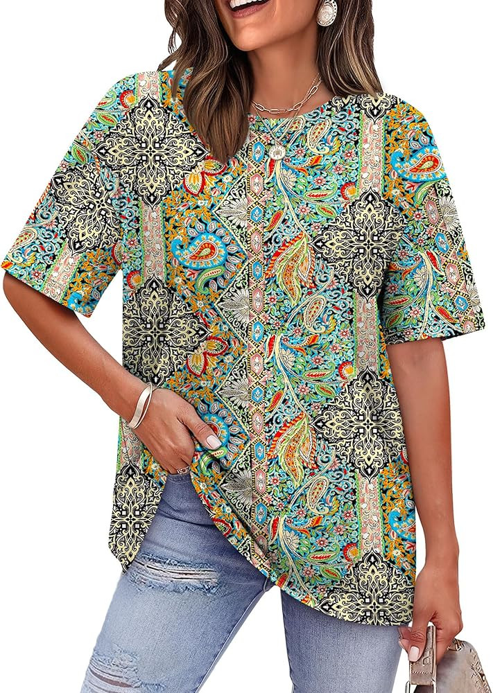 WIHOLL Oversized Tshirts for Women Summer Tops Short Sleeve T Shirts Beach Vacation Clothes Trave... | Amazon (US)
