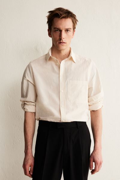 Regular Fit Shirt - Cream/Striped - Men | H&M GB | H&M (UK, MY, IN, SG, PH, TW, HK)