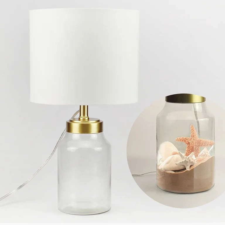 SKYPLUS LIVING 20" 1-Light Modern Gold Table Lamp with Clear Glass and White Linen Shade | Walmart (US)