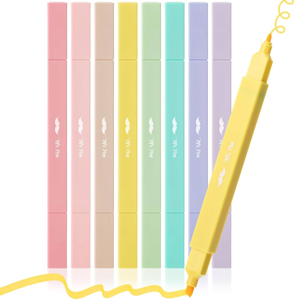Mr. Pen- Dual Tip Aesthetic Highlighters, 8 pcs, Fine & Chisel Tips, Pastel Colors, Cute Highligh... | Amazon (US)