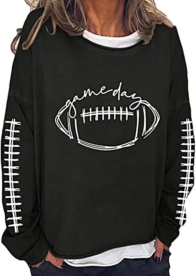 Game Day Football Sweatshirt Women Cute Football Graphic Funny Sunday Casual Long Sleeve Crewneck... | Amazon (US)