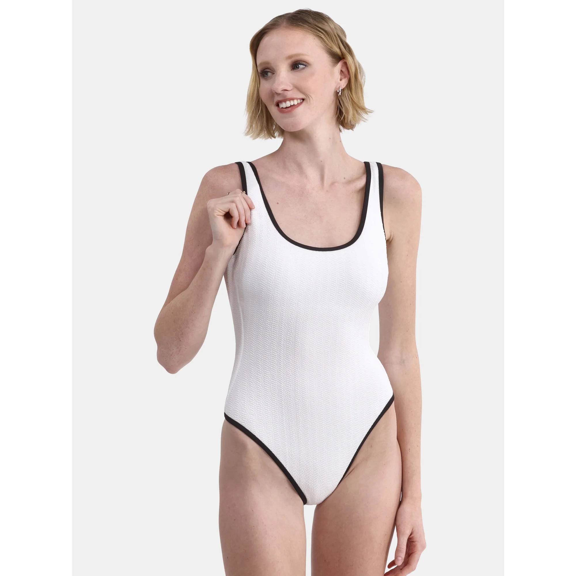 No Boundaries Women's Herringbone Crinkle One Piece Swimsuit, Sizes XXS-XXL | Walmart (US)