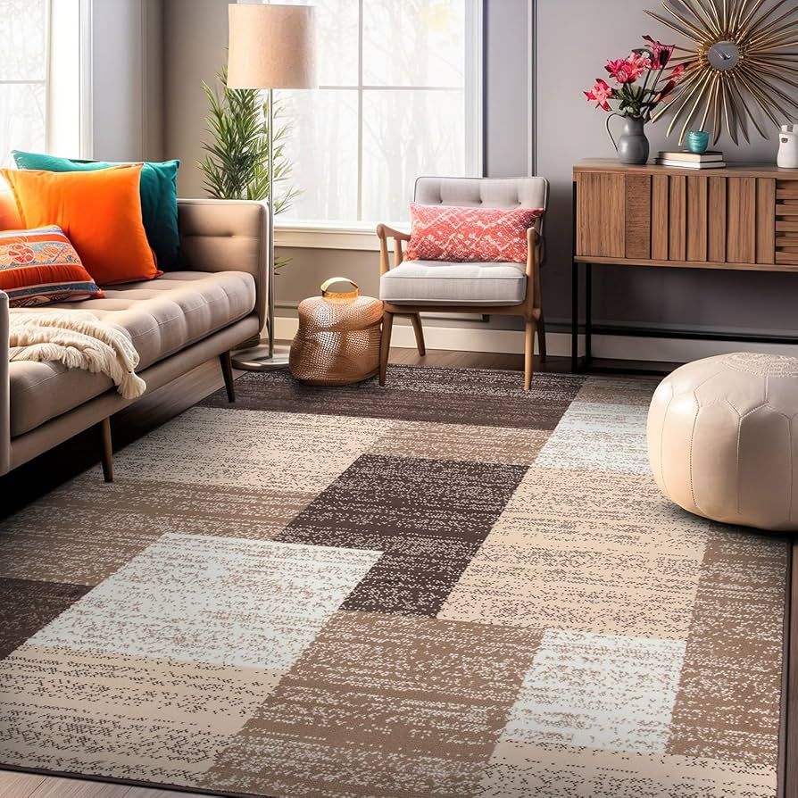 Rugshop Contemporary Distressed Boxes Soft Area Rug 5' x 7' Brown | Amazon (US)