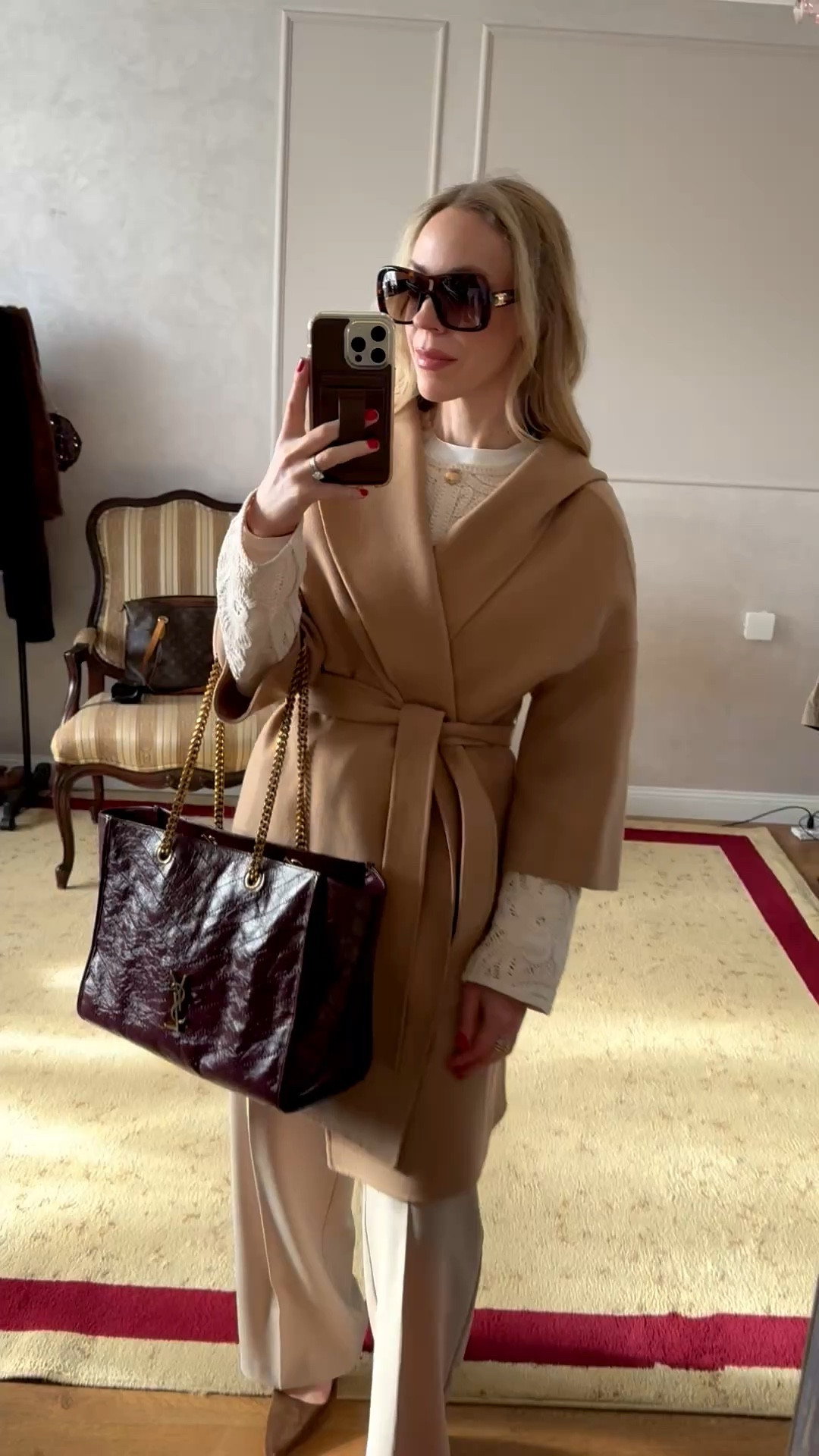 Work outfit, spring workwear, camel coat, crochet cardigan, H&M suede mules, burgundy YSL tote bag

#LTKootd #LTKOver40 #LTKWorkwear