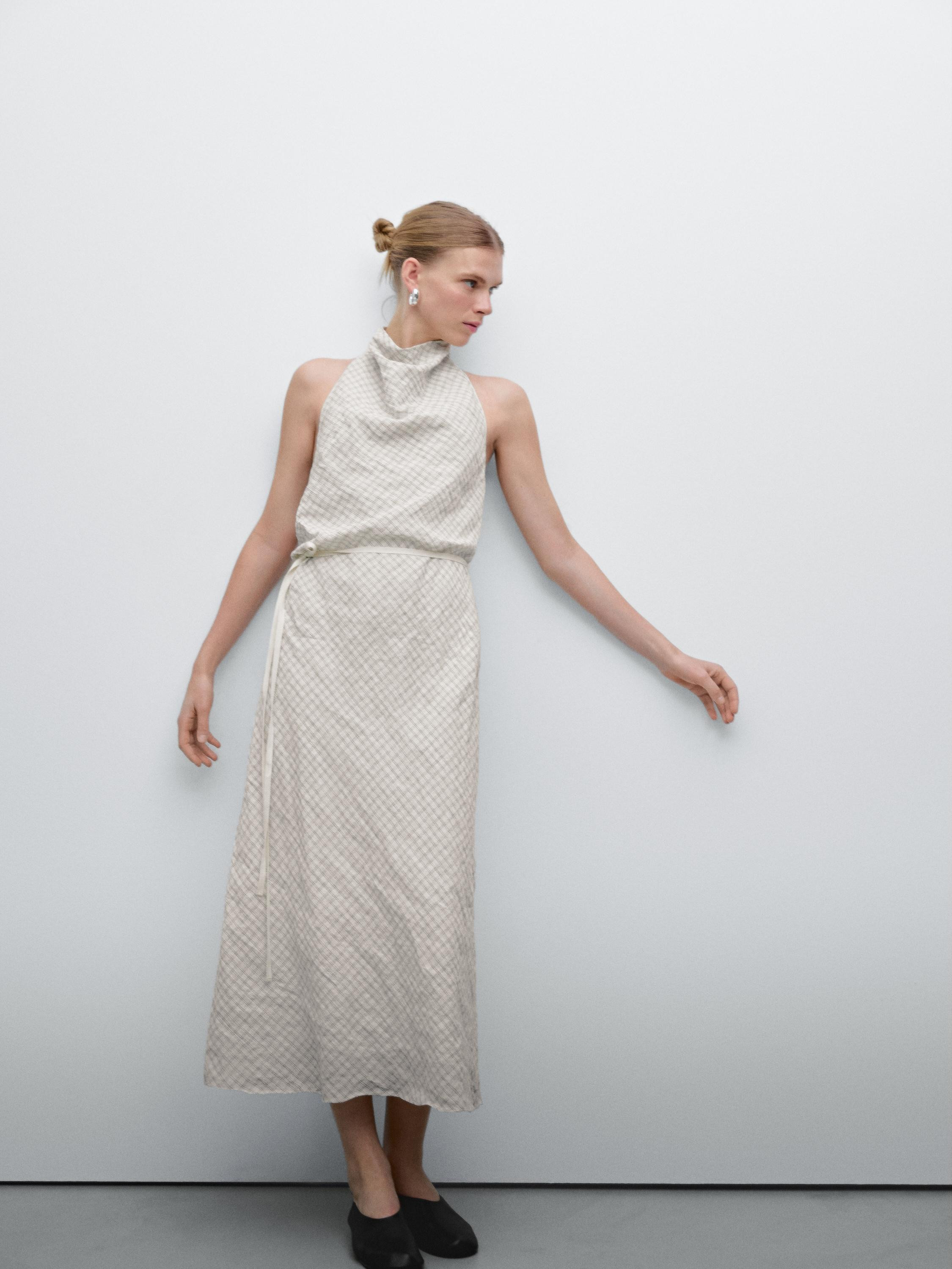 Halter midi dress with low-cut back | Massimo Dutti US