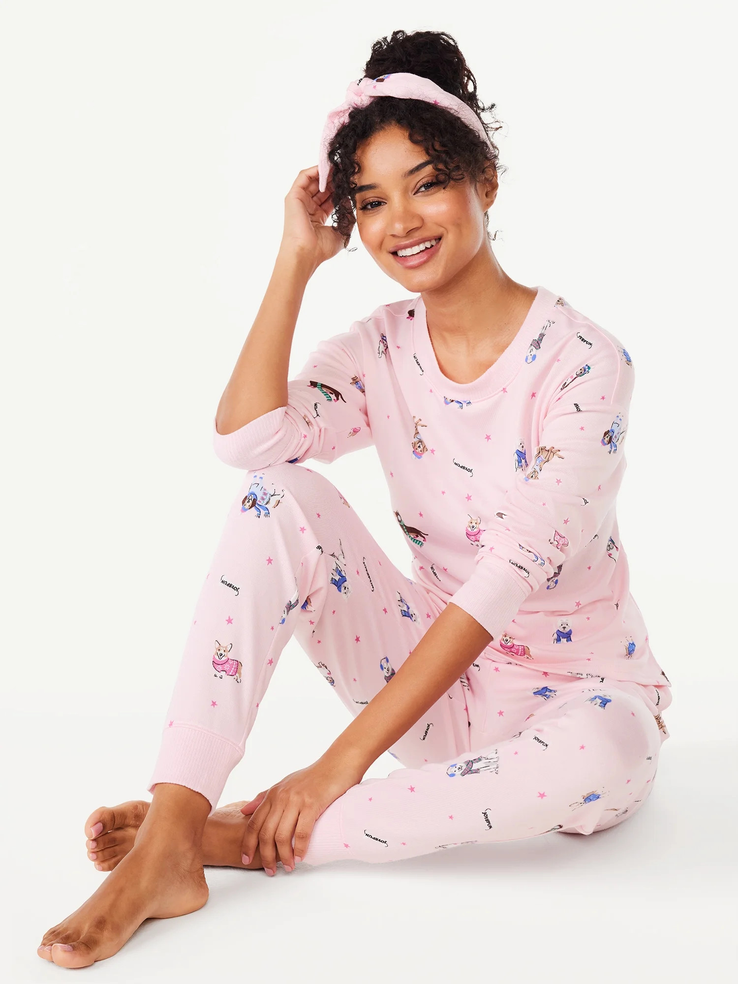 Joyspun Women's Long Sleeve Tee and Joggers Sleep Set with Headband, 3-Piece Pajama Set, Sizes S-... | Walmart (US)