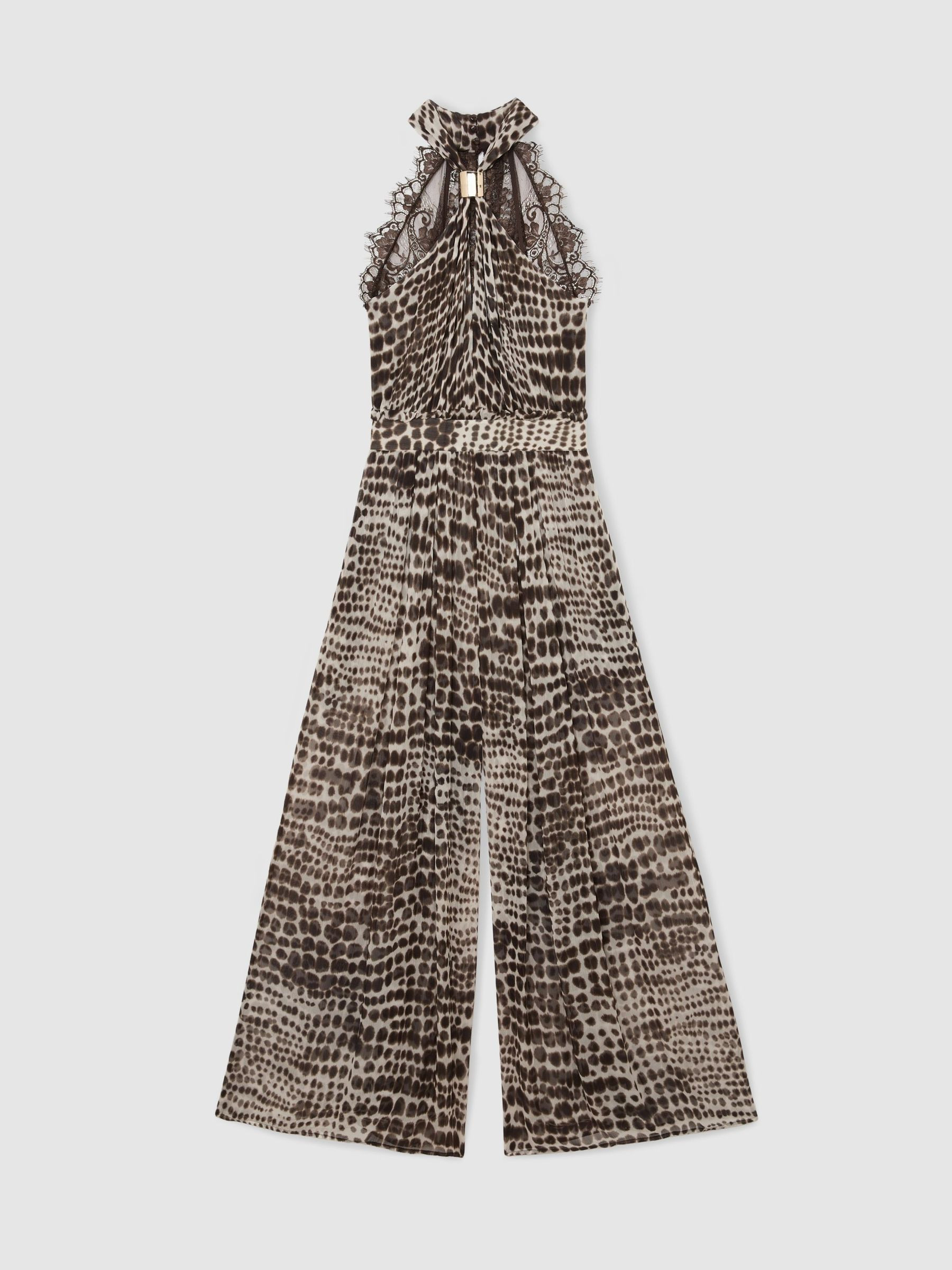 Atelier Animal-Print Wide-Leg Jumpsuit in Cholocate | Reiss US