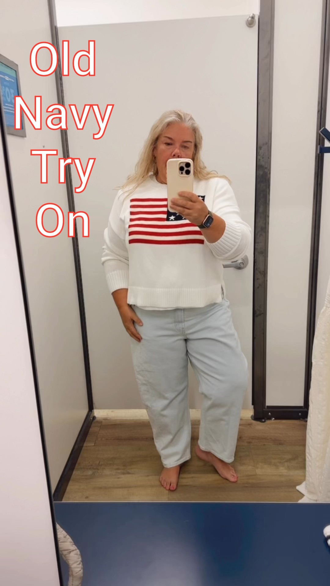 Sneak Peek of a good Old Navy try on I have coming up! But these barrel jeans and flag sweater are perfect for Memorial Day picnics!! #memorialday #memorialdayoutfit

#LTKOver40 #LTKSeasonal #LTKMidsize