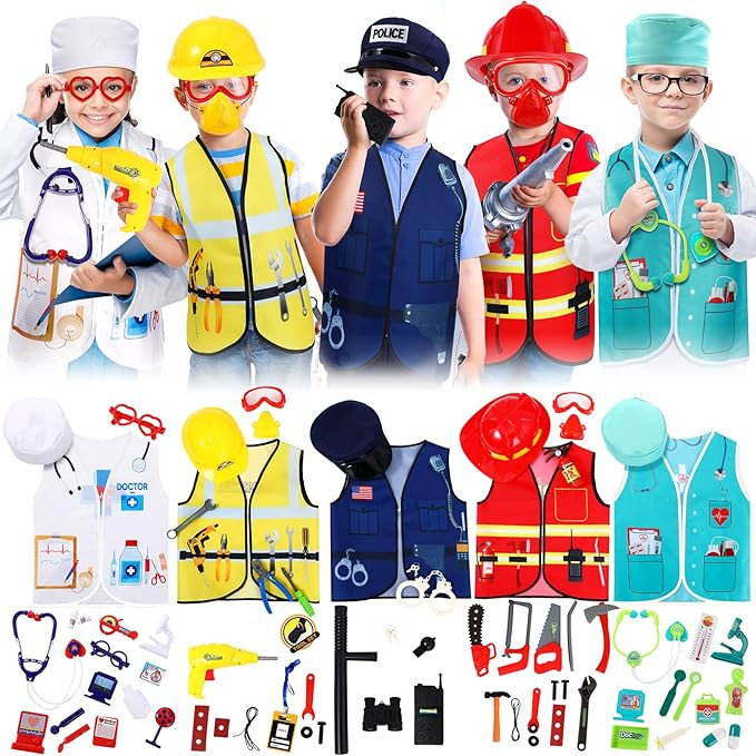 Deekin 5 Sets Kids Dressing up Costumes, Toddler Dressing up and Play for Age 3-7, Construction W... | Amazon (US)
