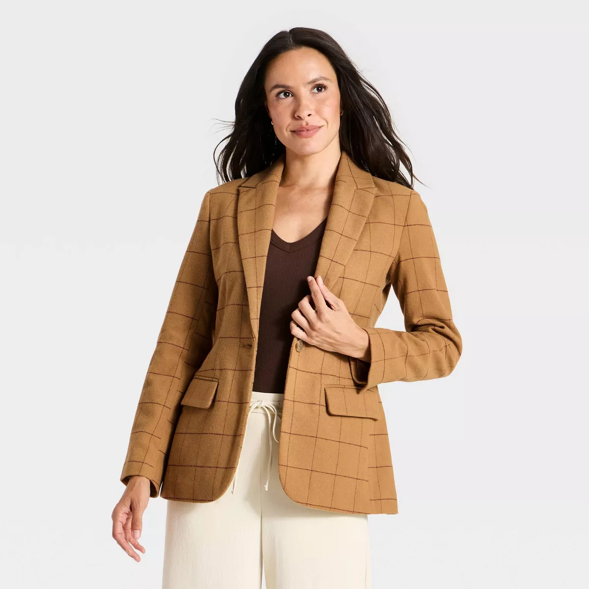 Women's Long Sleeve Striped Button Blazer - A New Day™ Honey Brown M | Target
