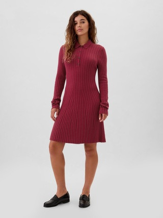 CashSoft Ribbed Polo Sweater Mini Dress | Gap Factory