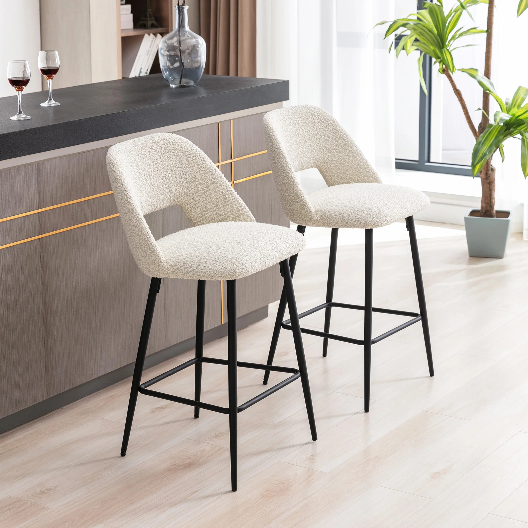 Zesthouse 26.8" Barstools Set of 2, Boucle Fabric Counter Height Bar Stools with Black Metal Legs... | Walmart (US)