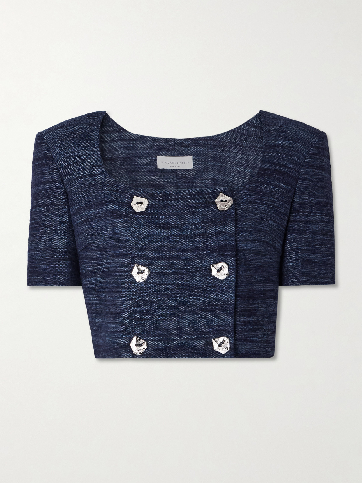 VIOLANTE NESSI - Vittoria Cropped Silk-tweed Top - Blue | NET-A-PORTER (US)