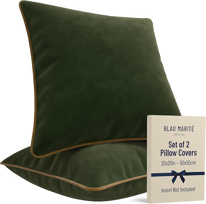 2 Pack Velvet Decorative Throw Pillow Covers, 20"x20", Green and Camel, Solid, Modern, Contrast P... | Amazon (US)