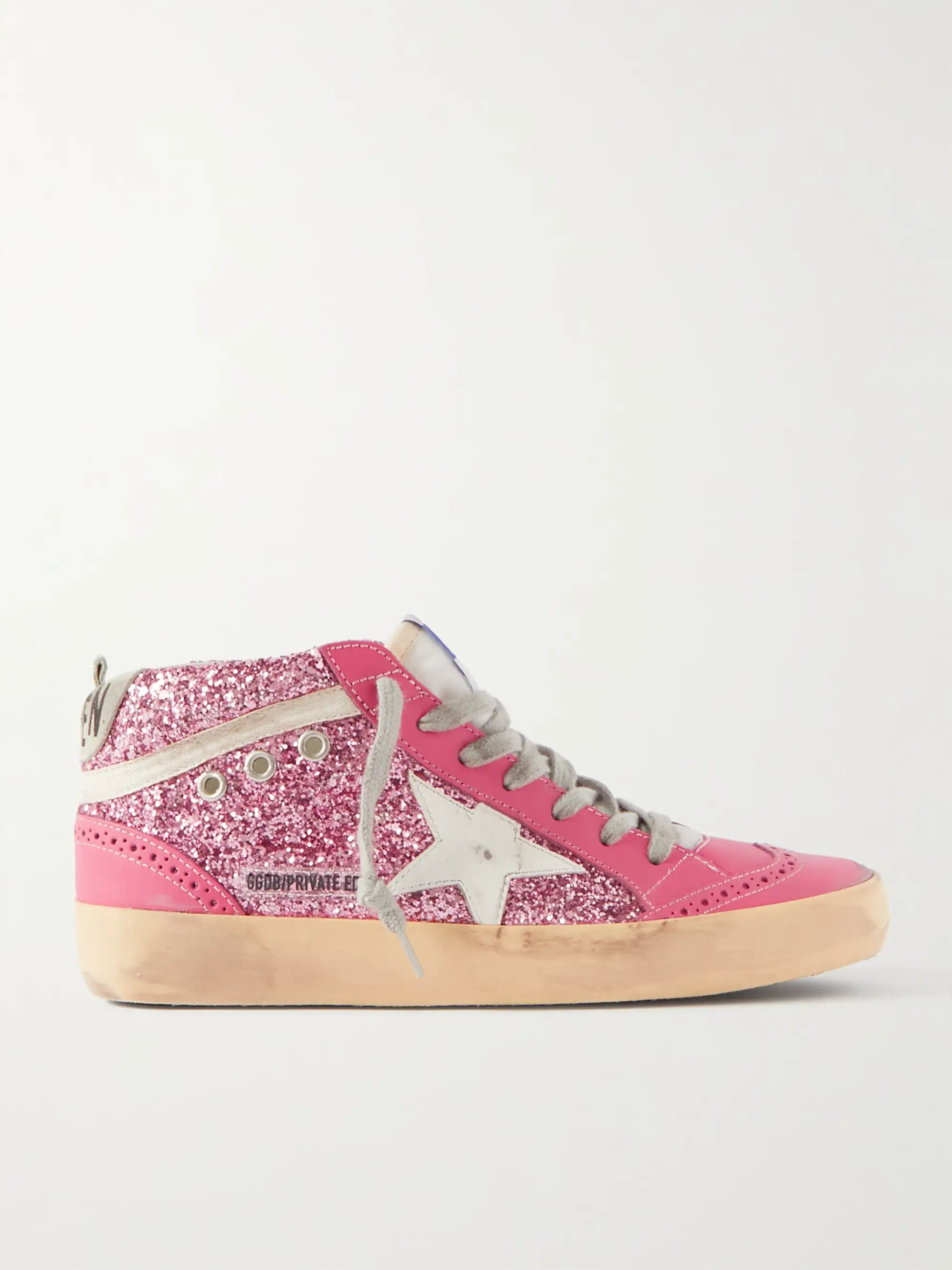 Superstar glittered distressed leather sneakers | NET-A-PORTER (US)