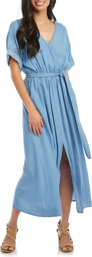 Karen Kane Cuff Sleeve Chambray Faux Wrap Dress | Nordstrom | Nordstrom