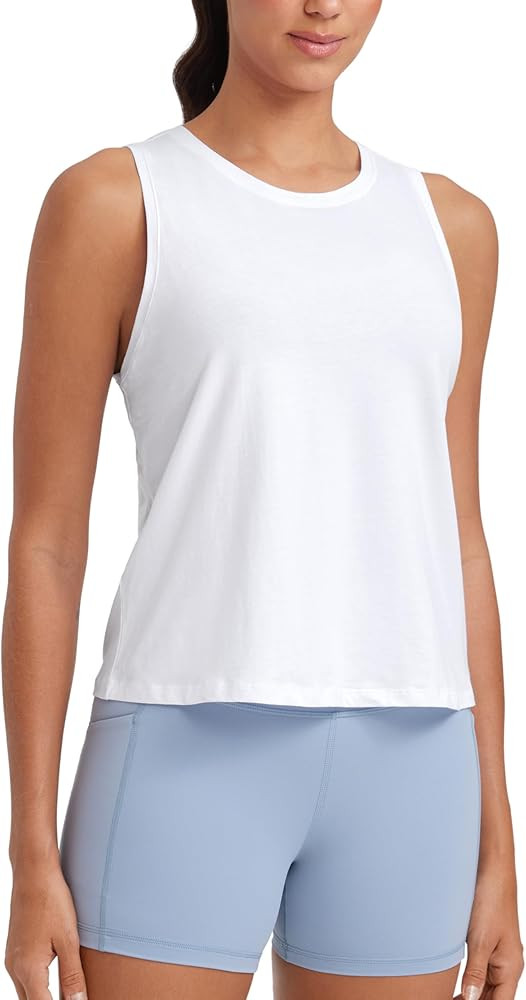 CRZ YOGA Women's Pima Cotton Sleeveless Loose Tank Tops Exercise Gym Yoga Tops Athletic Shirts | Amazon (US)