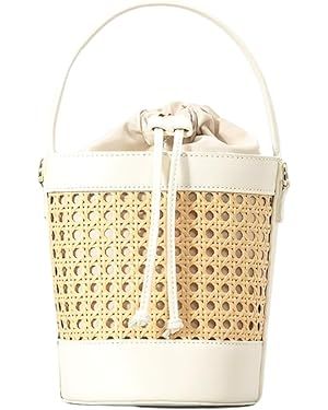 Rattan Bucket Bag for Women Straw Beach Bag Drawstring Crossbody Purse PU Leather Summer Shoulder... | Amazon (US)