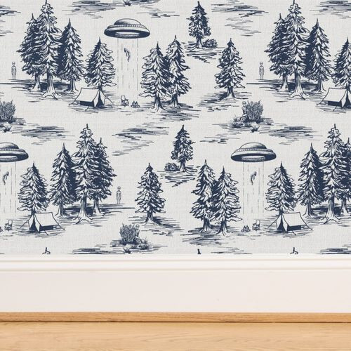Large-Scale Blue & White Alien Abduction Toile | Spoonflower