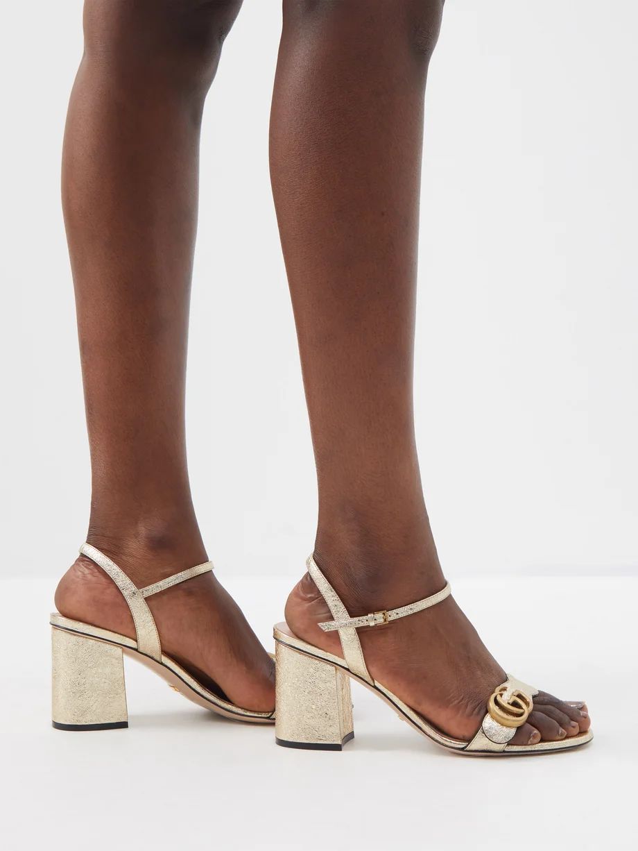 GG Marmont block-heel metallic-leather sandals | Gucci | Matches (US)