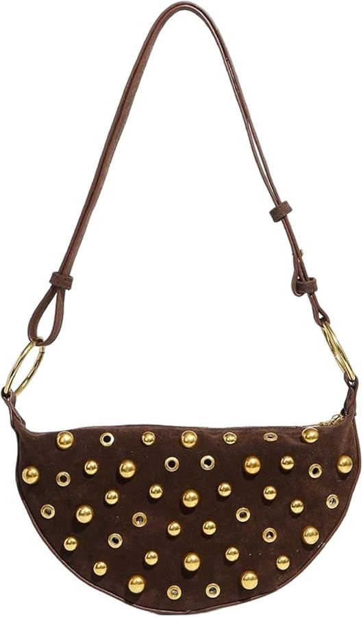 MakeMeChic Women's Rivet PU Leather Zipper Punk Saddle Bag Shoulder Handbags Purse | Amazon (US)