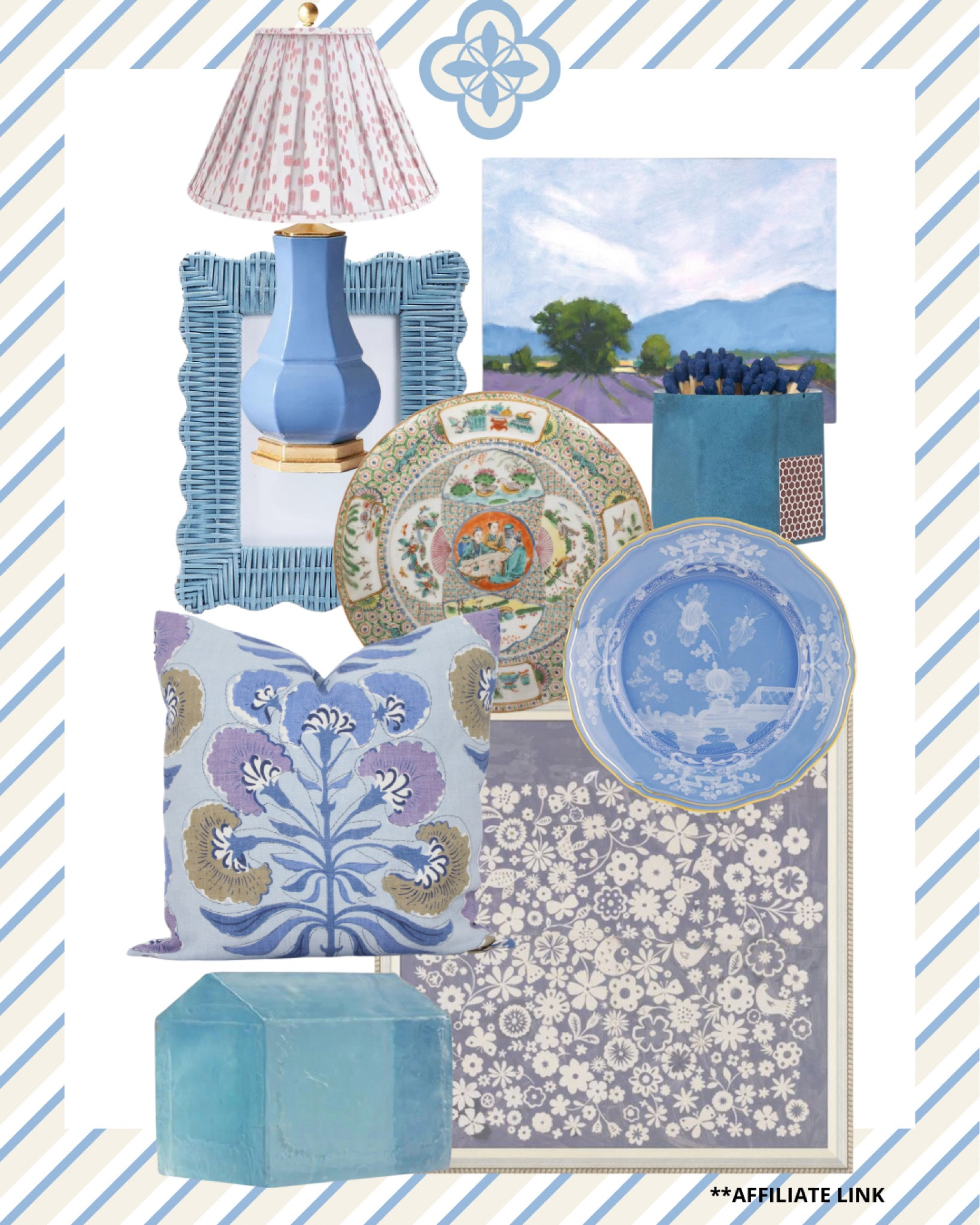 A little lavender and blue inspiration.  

Art, decor, Chinese export, rose medallion, pleated lamp shade, resin decor, match striker 

#LTKHome #LTKSaleAlert