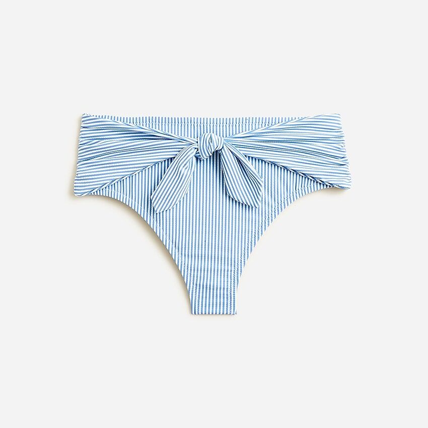 Tie high-rise bikini bottom in seersucker | J.Crew US