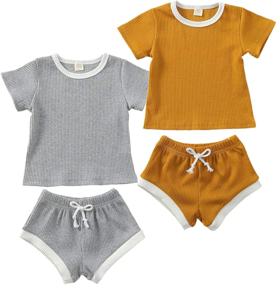 Unisex Baby Short Sleeve T-shirts and Shorts Sets Stripe for Newborn Infant Toddler Boy Girls | Amazon (US)