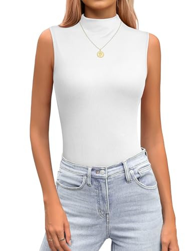 Mock Turtleneck Sleeveless Tops High Neck Casual Layer Tank Top,White L | Amazon (US)