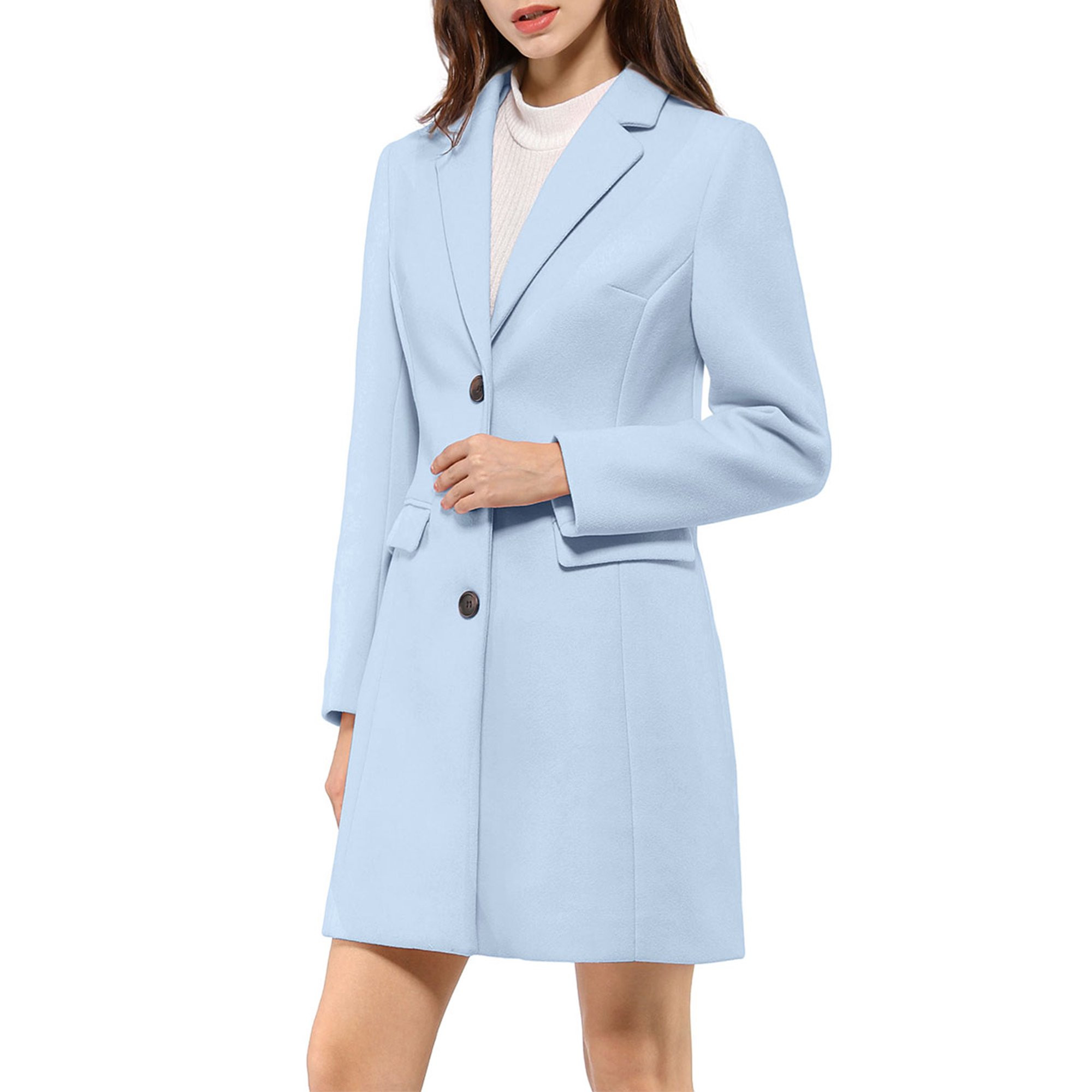Allegra K Notched Lapel Single Breasted Outwear Winter Coat | Walmart (US)