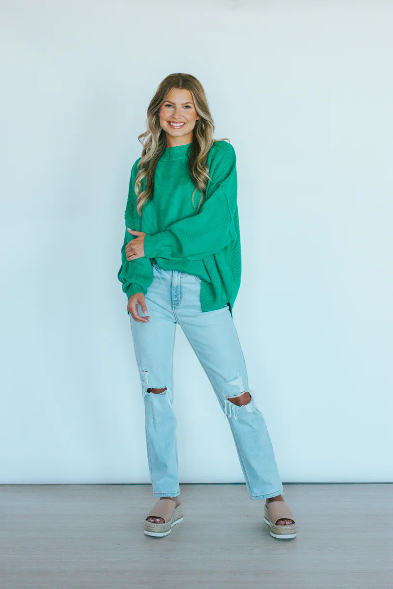 Waiting on Forever Green Mock Neck Sweater | Apricot Lane Boutique