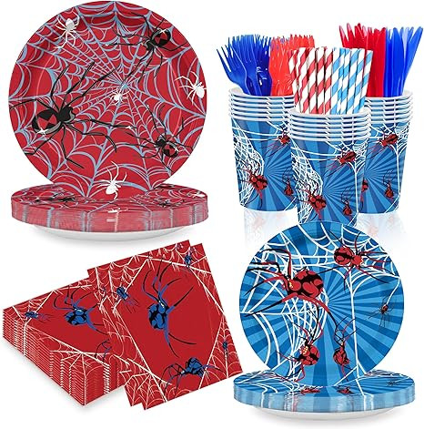 168PCS Spider Birthday Party Supplies for Boys Cartoon Spider Web Themed Party Decorations Blue a... | Amazon (US)