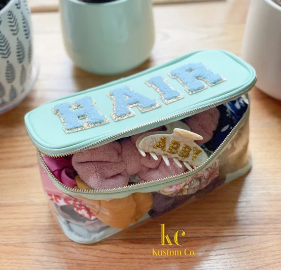 Clear Open Top Cosmetic Bag With Mirror and Varsity Letters | Etsy | Etsy (US)