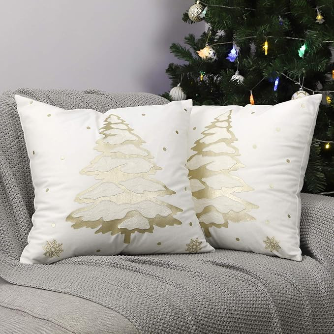 Lewondr Christmas Tree Throw Pillow Cover, 2 Pack Xmas Tree Decorative Throw Pillow Case Sofa Cus... | Amazon (US)