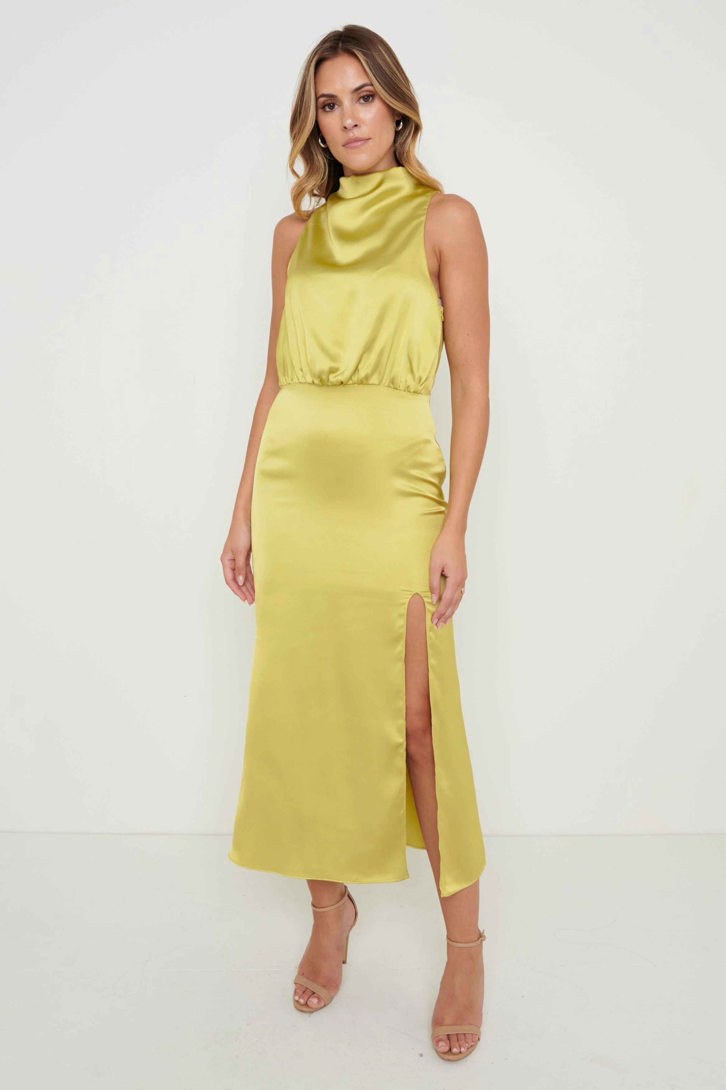 Tabitha Funnel Neck Midaxi Dress - Chartreuse | Pretty Lavish (UK)