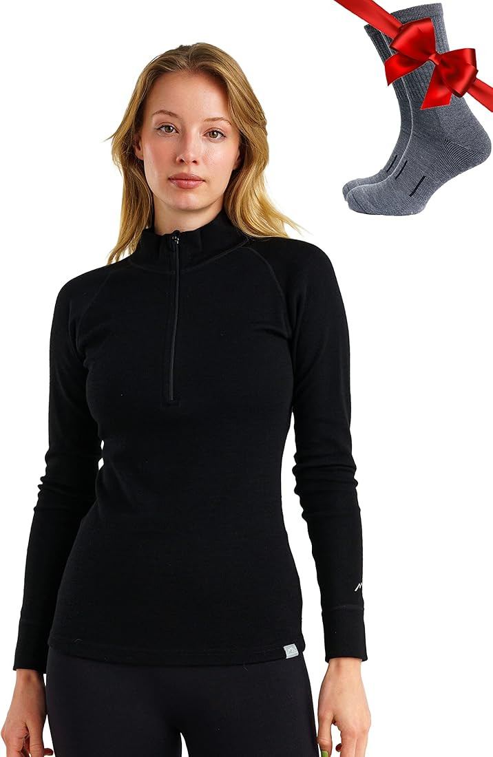 Merino Wool Base Layer Women - 100% Merino Half Zip Sweater Women Lite, Midweight, Heavyweight Th... | Amazon (US)