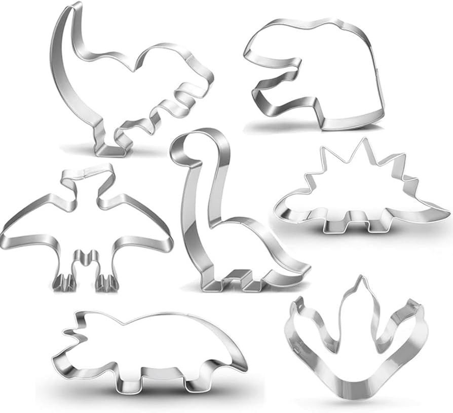 New Dinosaur Cookie Cutter Set-7 Piece-Dinosaur Footprint and Head, Tyrannosaurus(T-Rex), Brontos... | Amazon (US)
