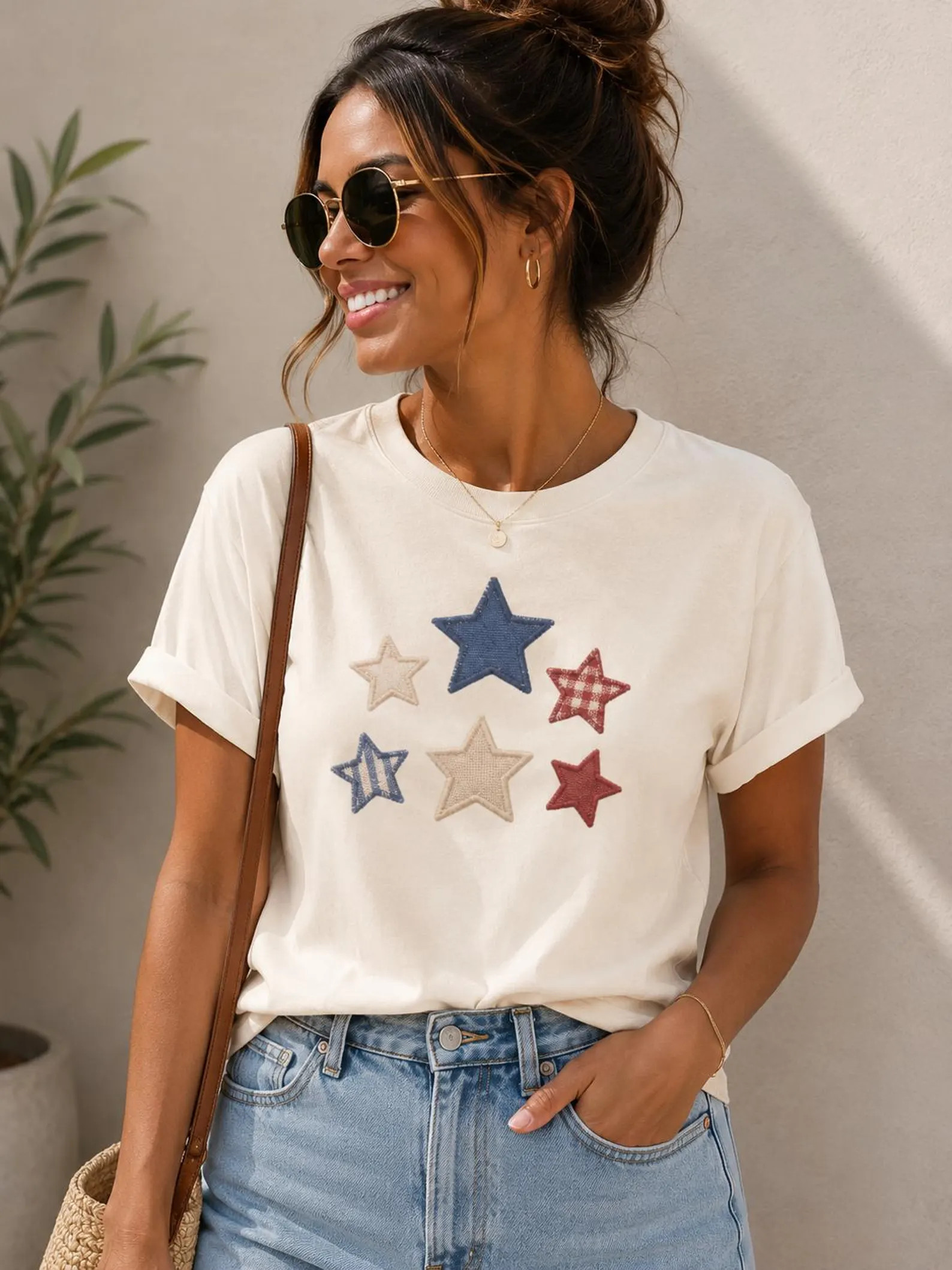 Faux Embroidered Patriotic Stars Shirt, Comfort Colors Fourth of July Tee, Americana Summer Graph... | Etsy (Global)