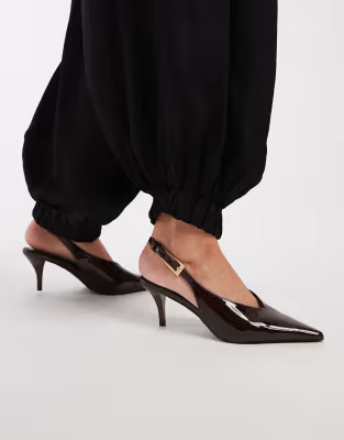 schuh Sage slingback kitten heels in patent brown | ASOS (Global)