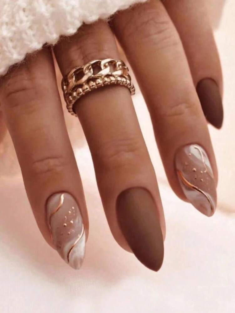 24pcs/Set Long Elegant Matte Striped False Nail Tips, Suitable For Students And Office Workers To Wear Daily Press On Nails Nail Supplies | SHEIN