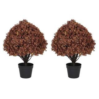 2 ft. Artificial Fake Autumn Fall Decor Boxwood Fall Topiary Ball Tree (2-Pack) | The Home Depot